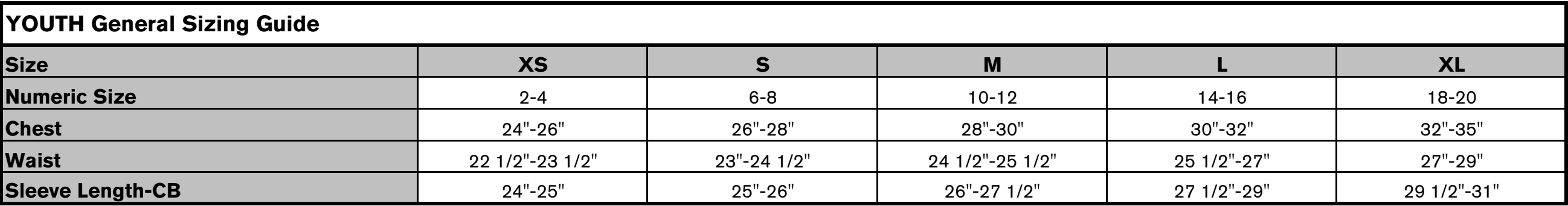 Westshore Track Club T-Shirt Size Chart